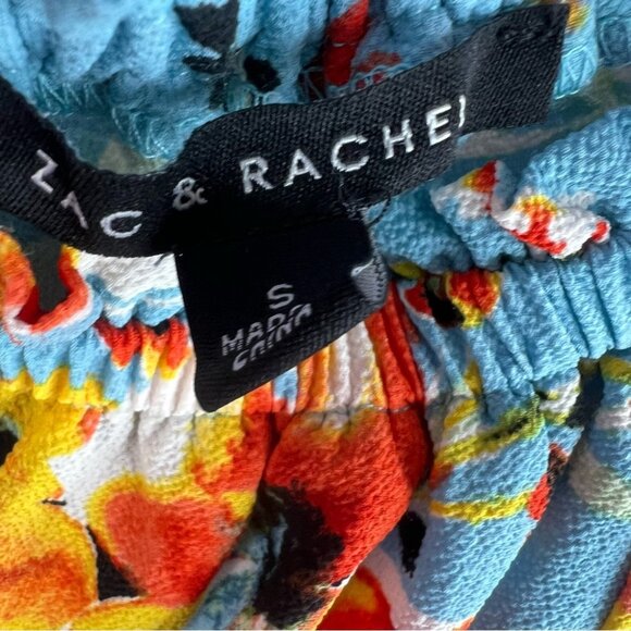 Zac & Rachel top ruffle detail flowers smock details  Blue Floral Blouse flowy - Picture 9 of 12